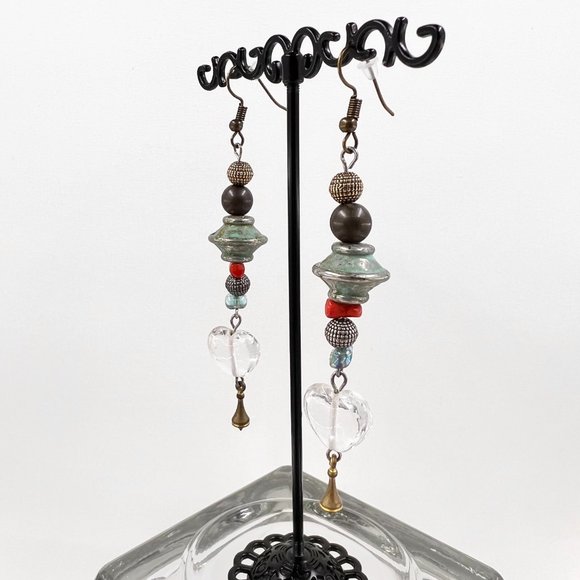 NWOT - Colorful Artisan BOHO Bubble Heart Drop Fishhook Earrings - Picture 3 of 6